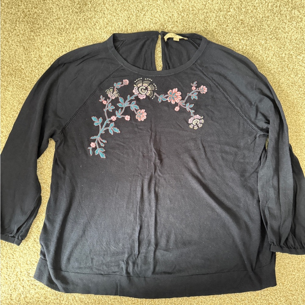 LOFT Dark Blue Sweatshirt with Floral Design